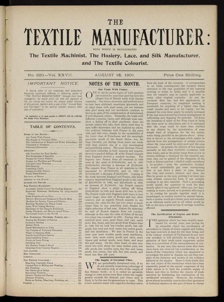 Miniatura de The Textile Manufacturer del 15 de agosto de 1901