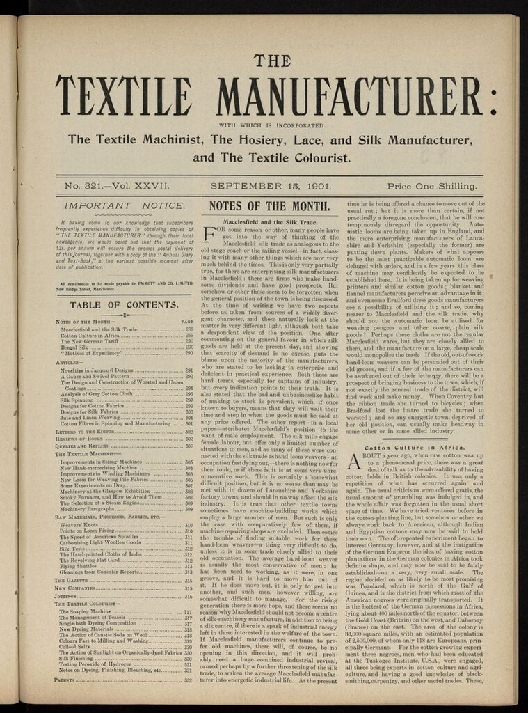 Miniatura de The Textile Manufacturer del 15 de septiembre de 1901