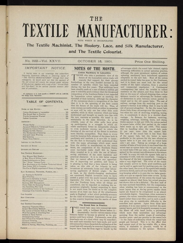Miniatura de The Textile Manufacturer del 15 de octubre de 1901