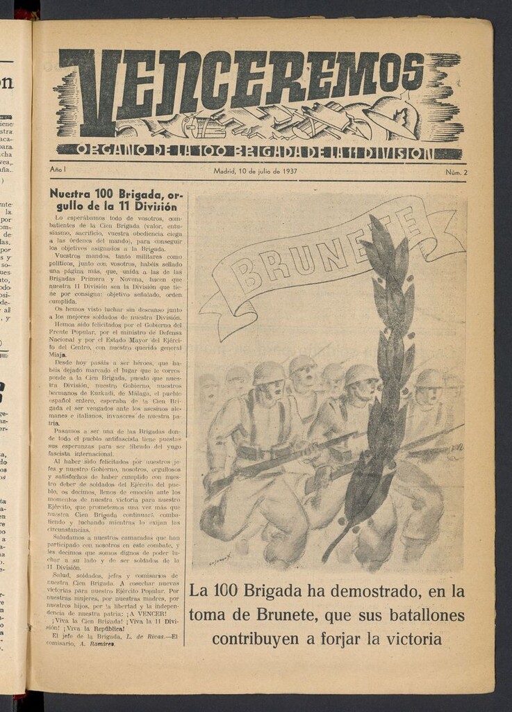 Miniatura de Venceremos: órgano de la 100 brigada de la 11 división (1937) del 10 de julio de 1937