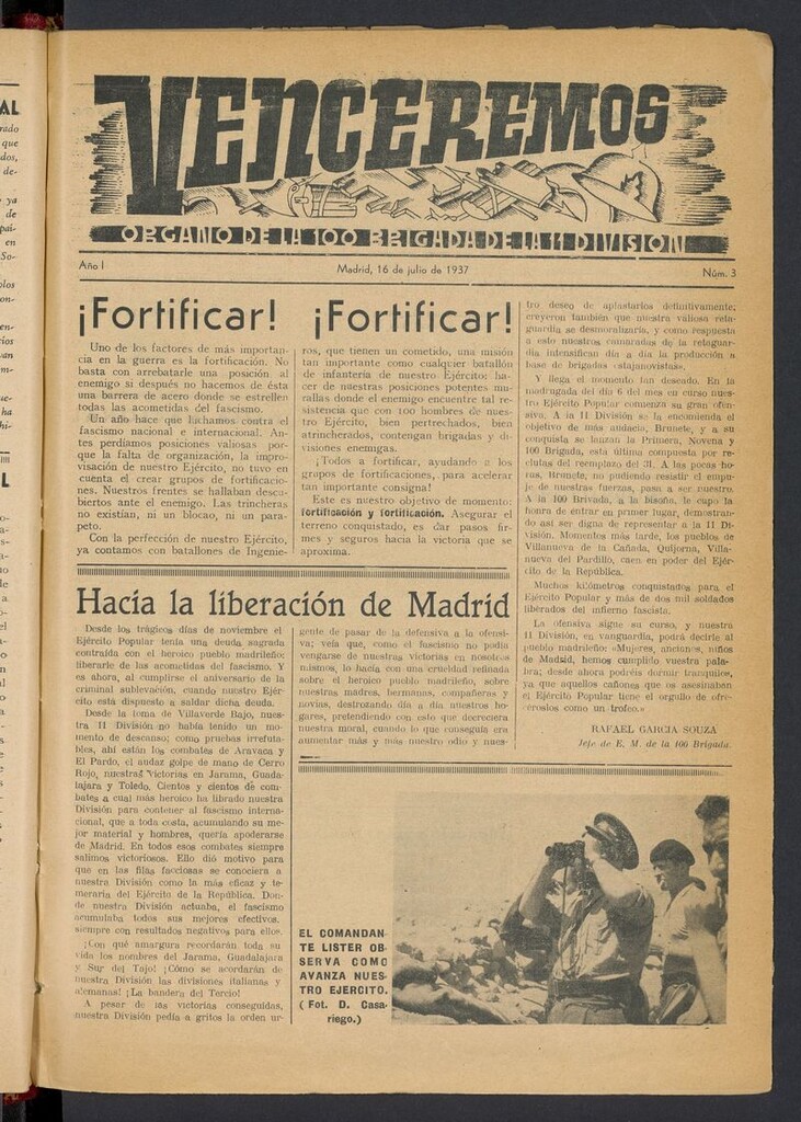 Miniatura de Venceremos: órgano de la 100 brigada de la 11 división (1937) del 16 de julio de 1937