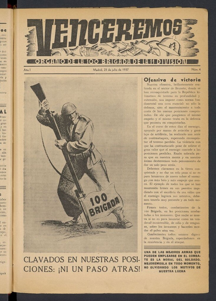 Miniatura de Venceremos: órgano de la 100 brigada de la 11 división (1937) del 23 de julio de 1937