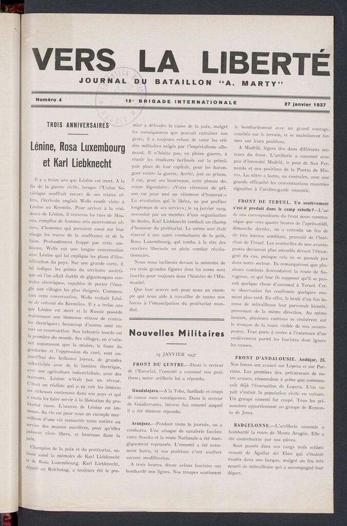 Miniatura de Vers la liberté del 27 de enero de 1937