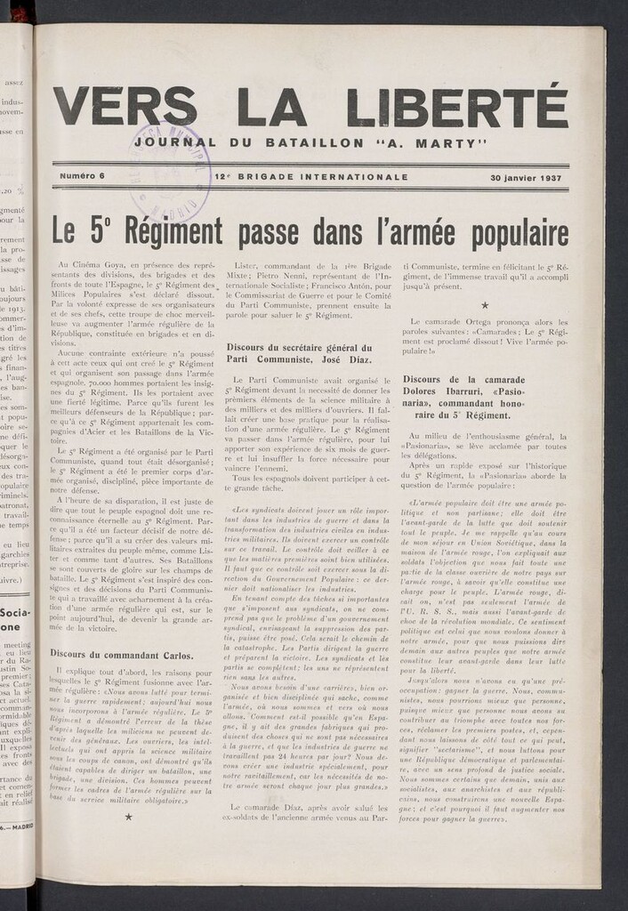 Miniatura de Vers la liberté del 30 de enero de 1937