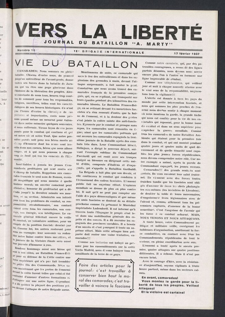 Miniatura de Vers la liberté del 17 de febrero de 1937