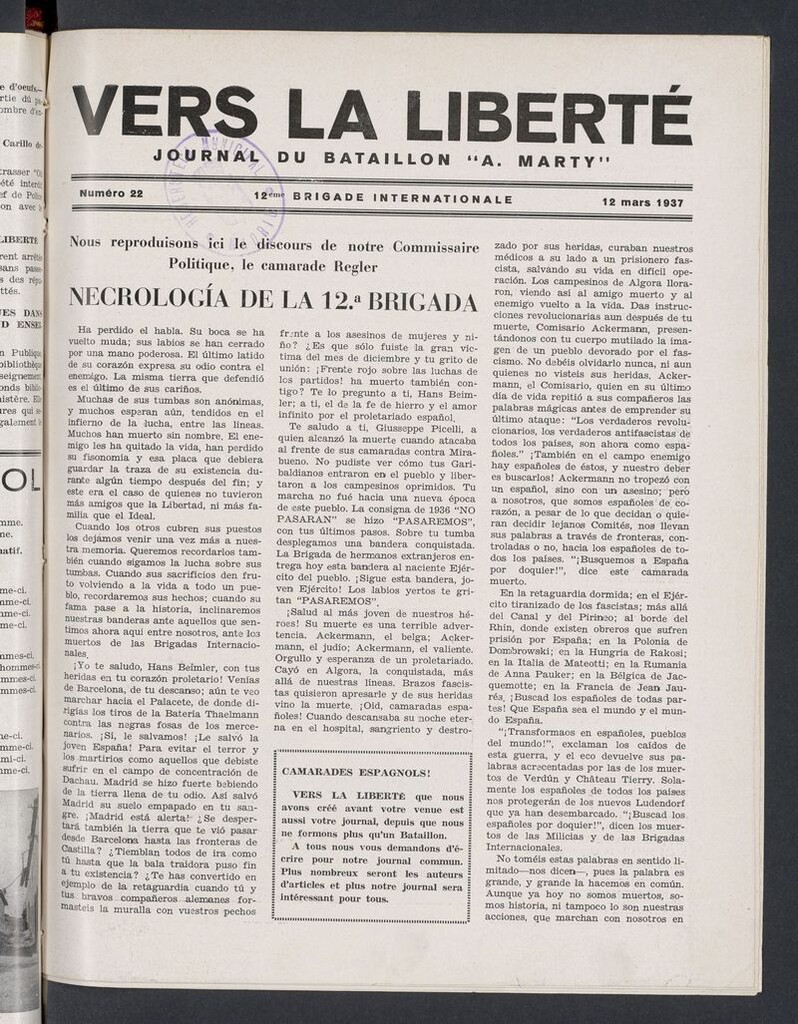 Miniatura de Vers la liberté del 12 de marzo de 1937