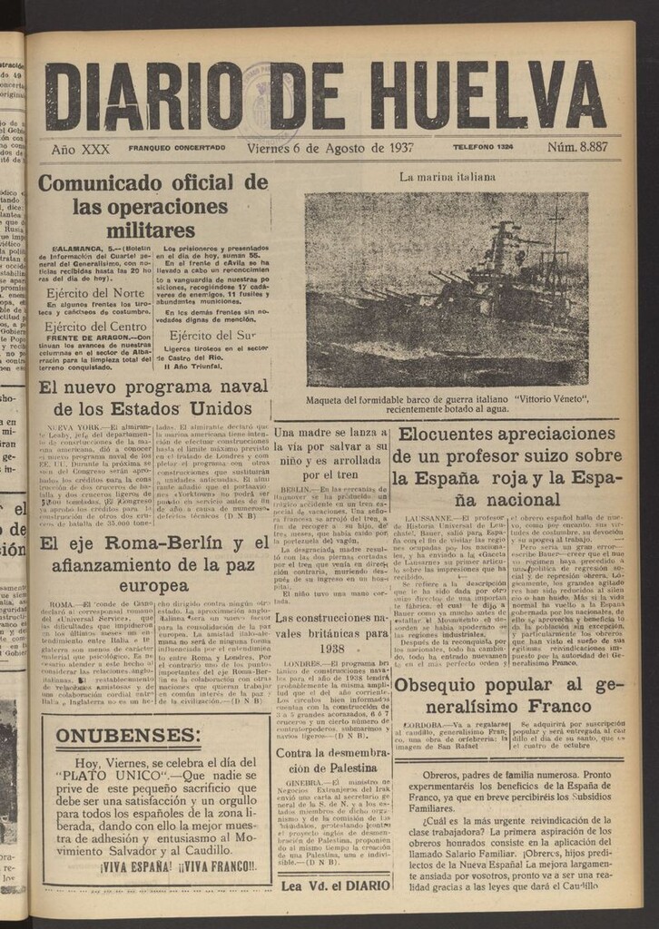 Miniatura de Diario de Huelva : periódico independiente del 6 de agosto de 1937