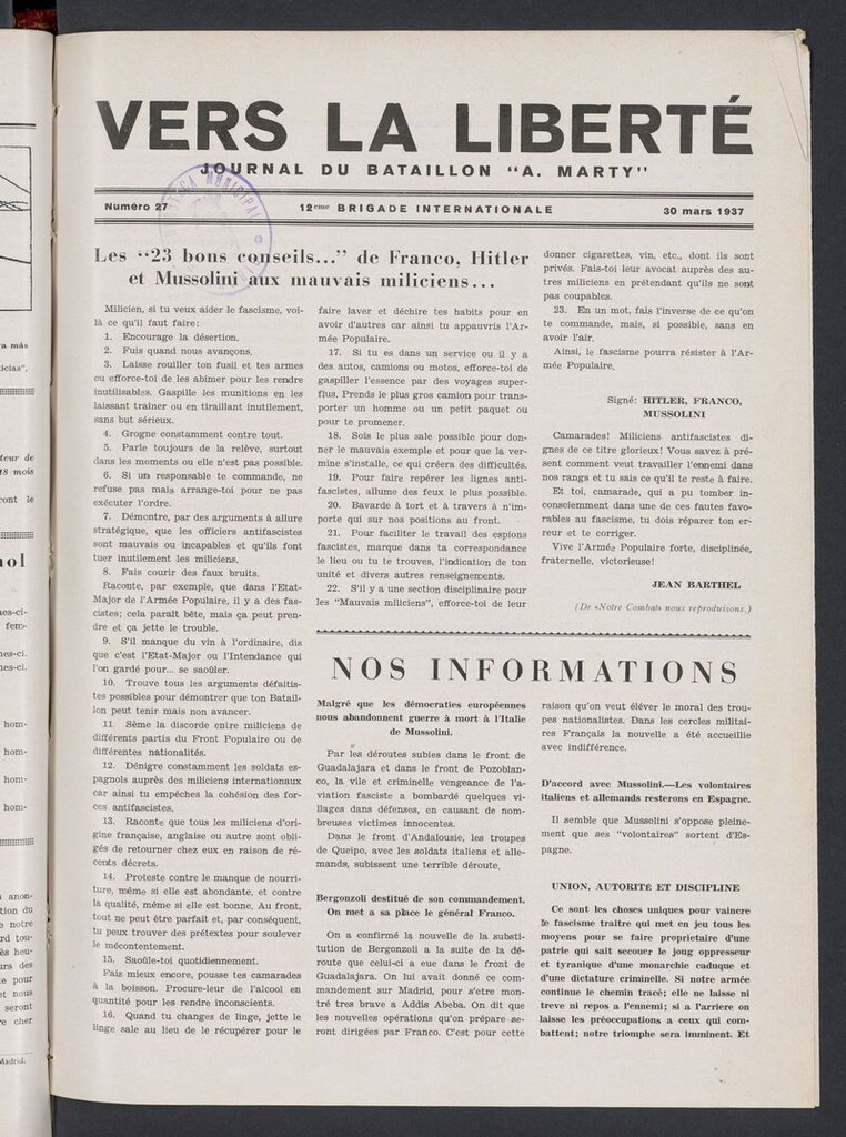 Miniatura de Vers la liberté del 30 de marzo de 1937