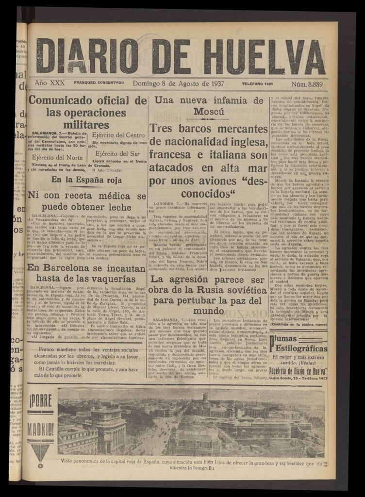 Miniatura de Diario de Huelva : periódico independiente del 8 de agosto de 1937