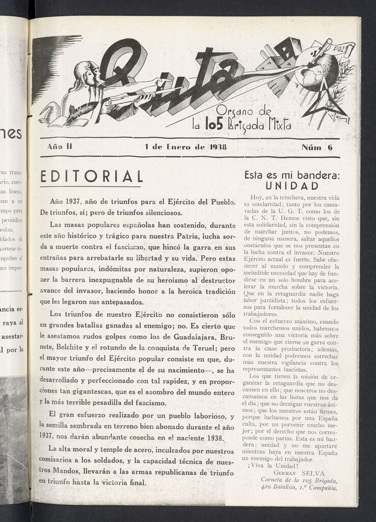 Miniatura de Ruta: órgano de la 105 Brigada Mixta del 1 de enero de 1938