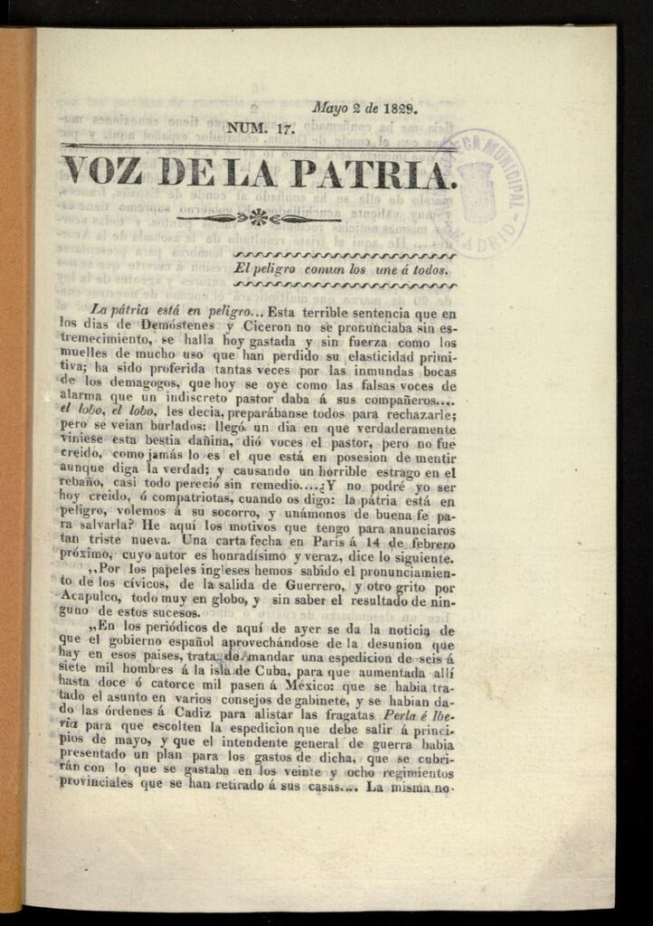 Miniatura de Voz de la Patria (1829) del 2 de mayo de 1829