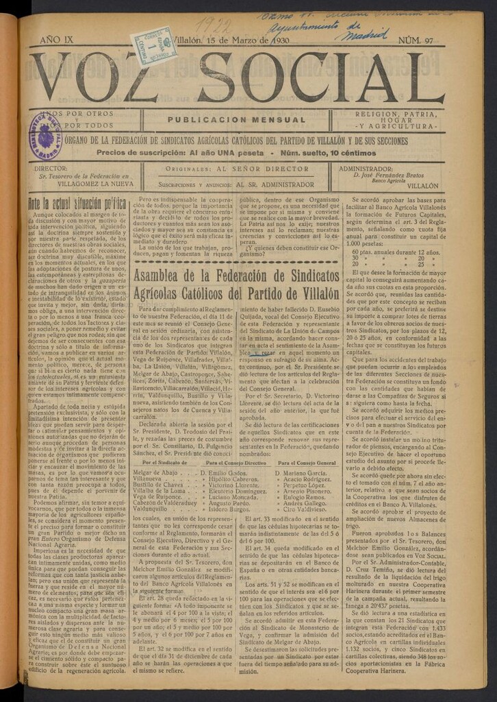 Miniatura de Voz Social (Villalón) del 15 de marzo de 1930