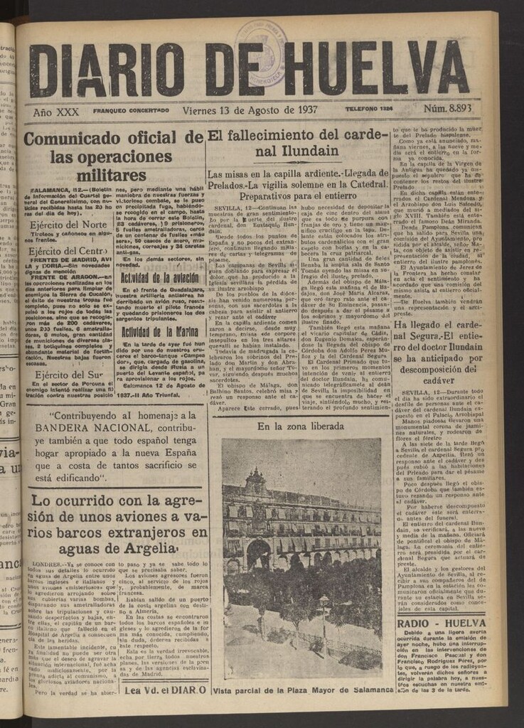 Miniatura de Diario de Huelva : periódico independiente del 13 de agosto de 1937