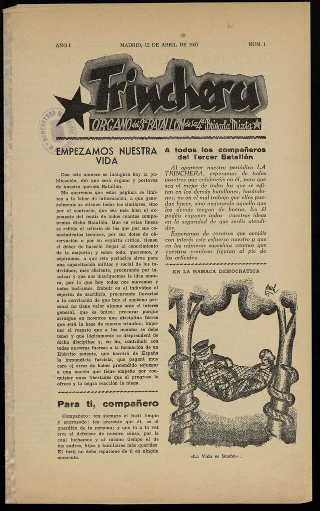 Miniatura de Trinchera: órgano del 3er Batallón de la 4ª Brigada Mixta del 12 de abril de 1937