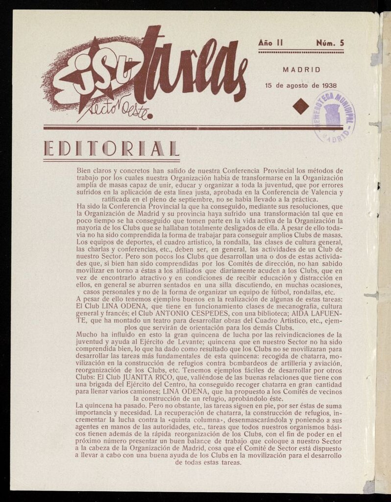 Miniatura de Tareas: J.S.U., propaganda S.O. del 15 de agosto de 1938