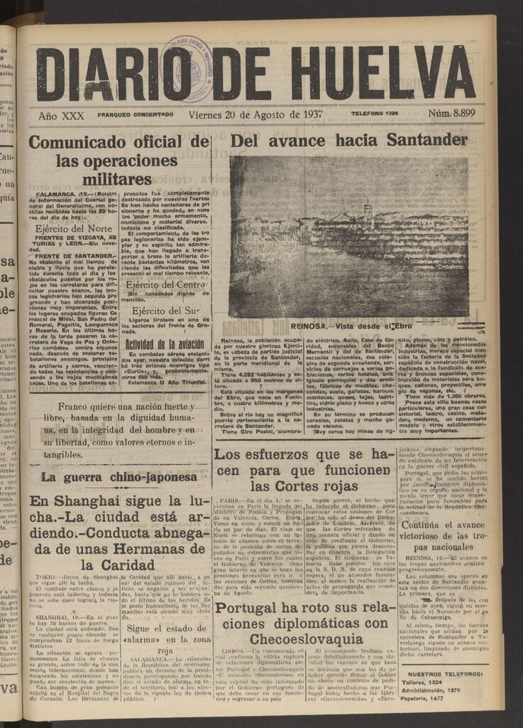 Miniatura de Diario de Huelva : periódico independiente del 20 de agosto de 1937