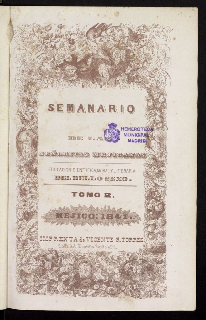 Miniatura de Semanario de las Señoritas Mejicanas del año de 1841, tomo II