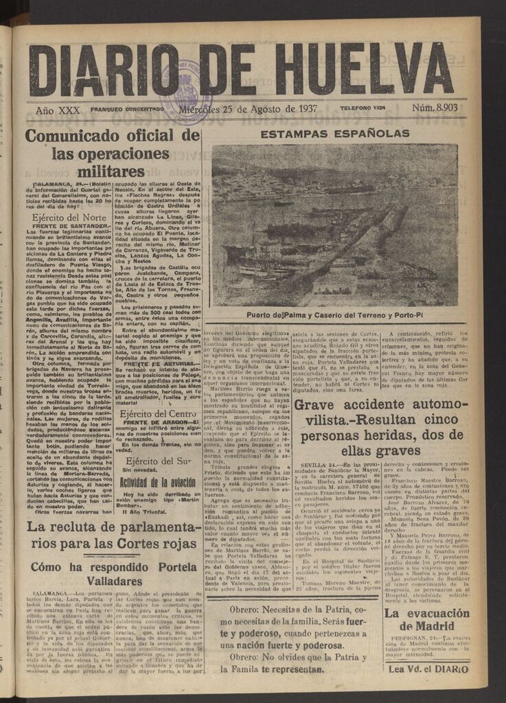 Miniatura de Diario de Huelva : periódico independiente del 25 de agosto de 1937