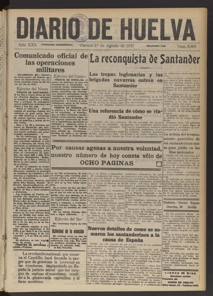 Miniatura de Diario de Huelva : periódico independiente del 27 de agosto de 1937