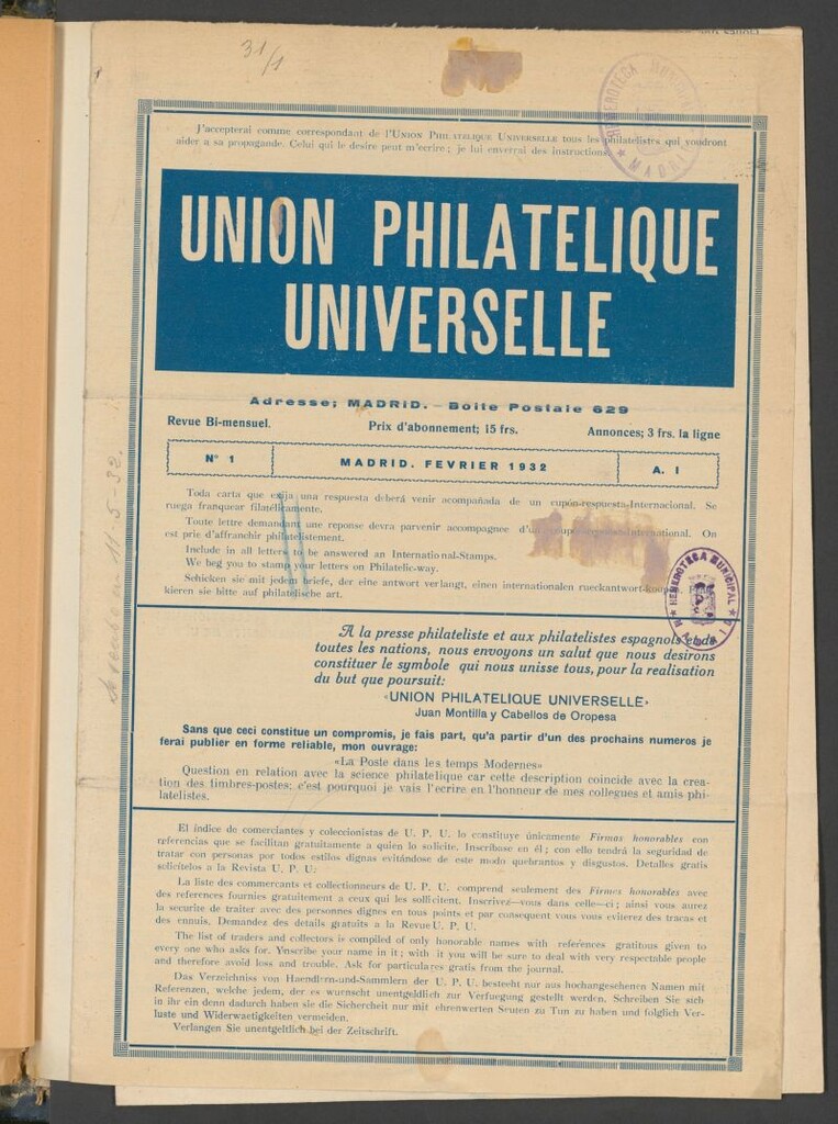 Miniatura de Revue Philatelique Universelle de febrero de 1932