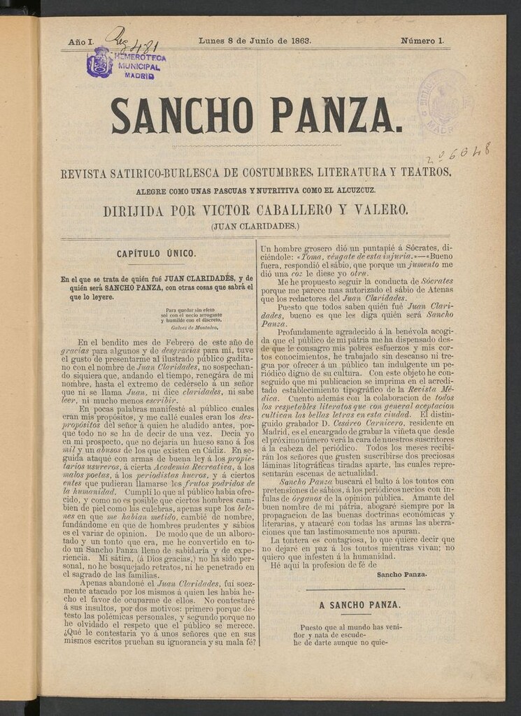 Miniatura de Sancho Panza (Cádiz) del 8 de junio de 1863