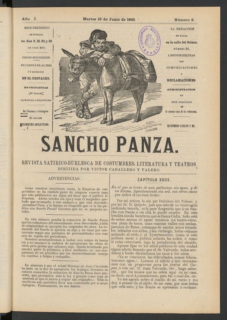 Miniatura de Sancho Panza (Cádiz) del 16 de junio de 1863