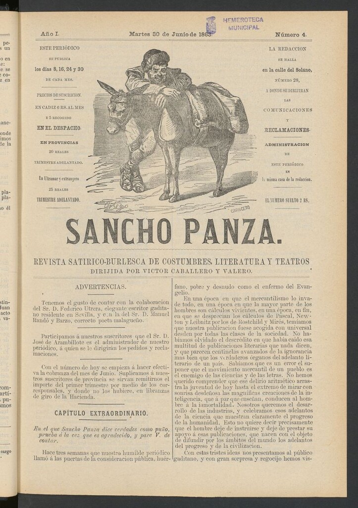 Miniatura de Sancho Panza (Cádiz) del 30 de junio de 1863