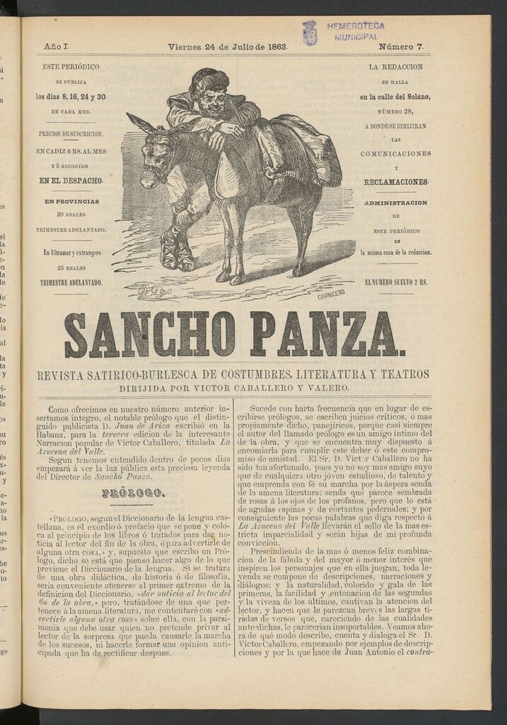 Miniatura de Sancho Panza (Cádiz) del 24 de julio de 1863