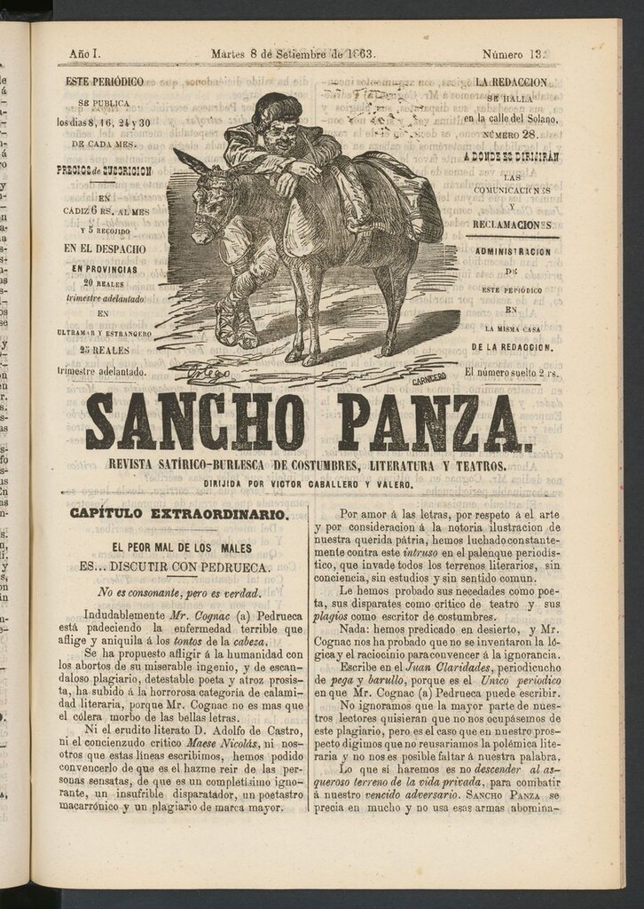 Miniatura de Sancho Panza (Cádiz) del 8 de septiembre de 1863