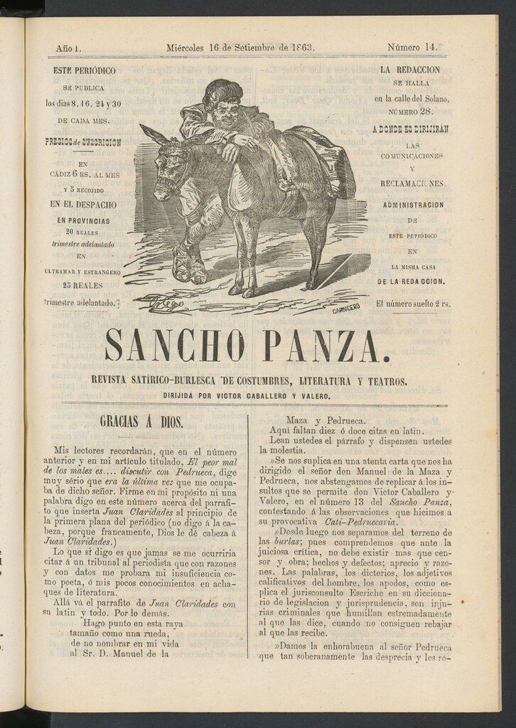 Miniatura de Sancho Panza (Cádiz) del 16 de septiembre de 1863