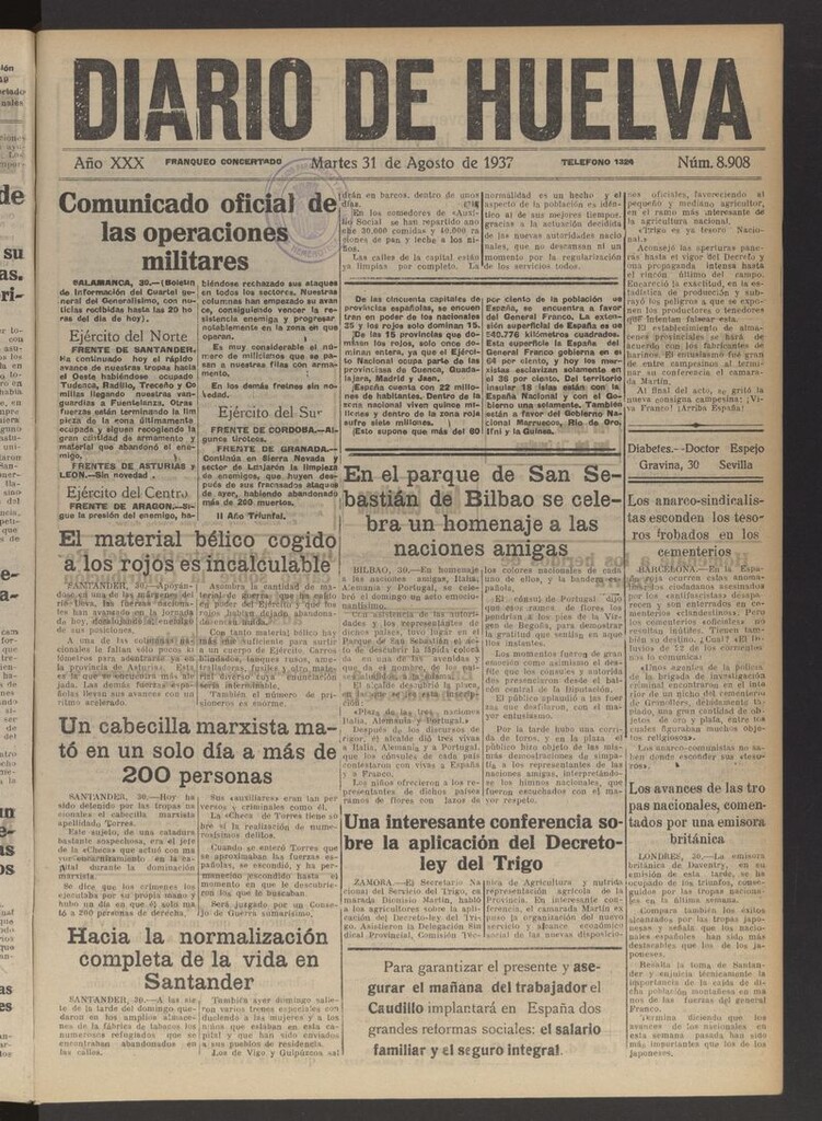 Miniatura de Diario de Huelva : periódico independiente del 31 de agosto de 1937