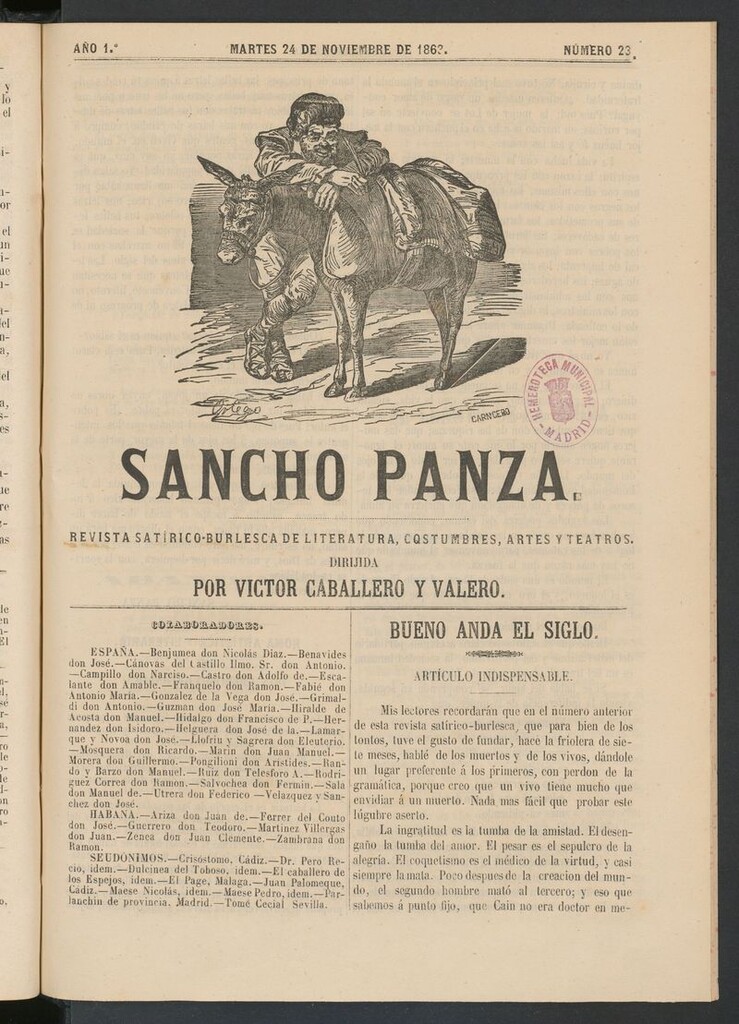 Miniatura de Sancho Panza (Cádiz) del 24 de noviembre de 1863