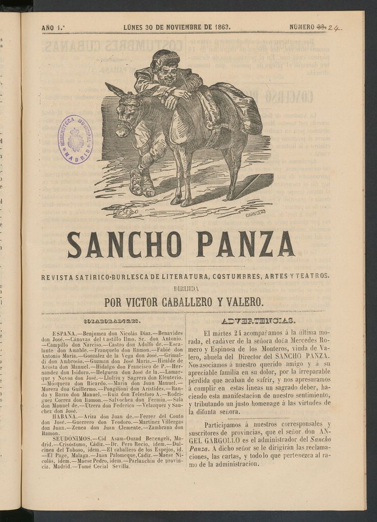 Miniatura de Sancho Panza (Cádiz) del 30 de noviembre de 1863