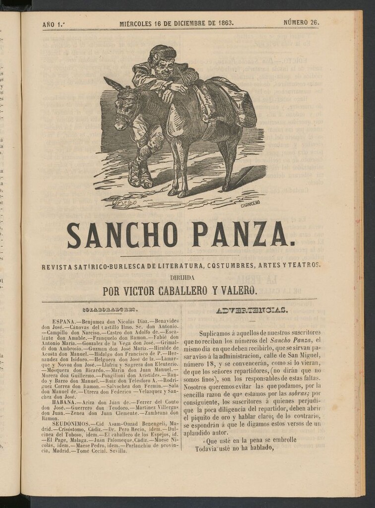 Miniatura de Sancho Panza (Cádiz) del 16 de diciembre de 1863