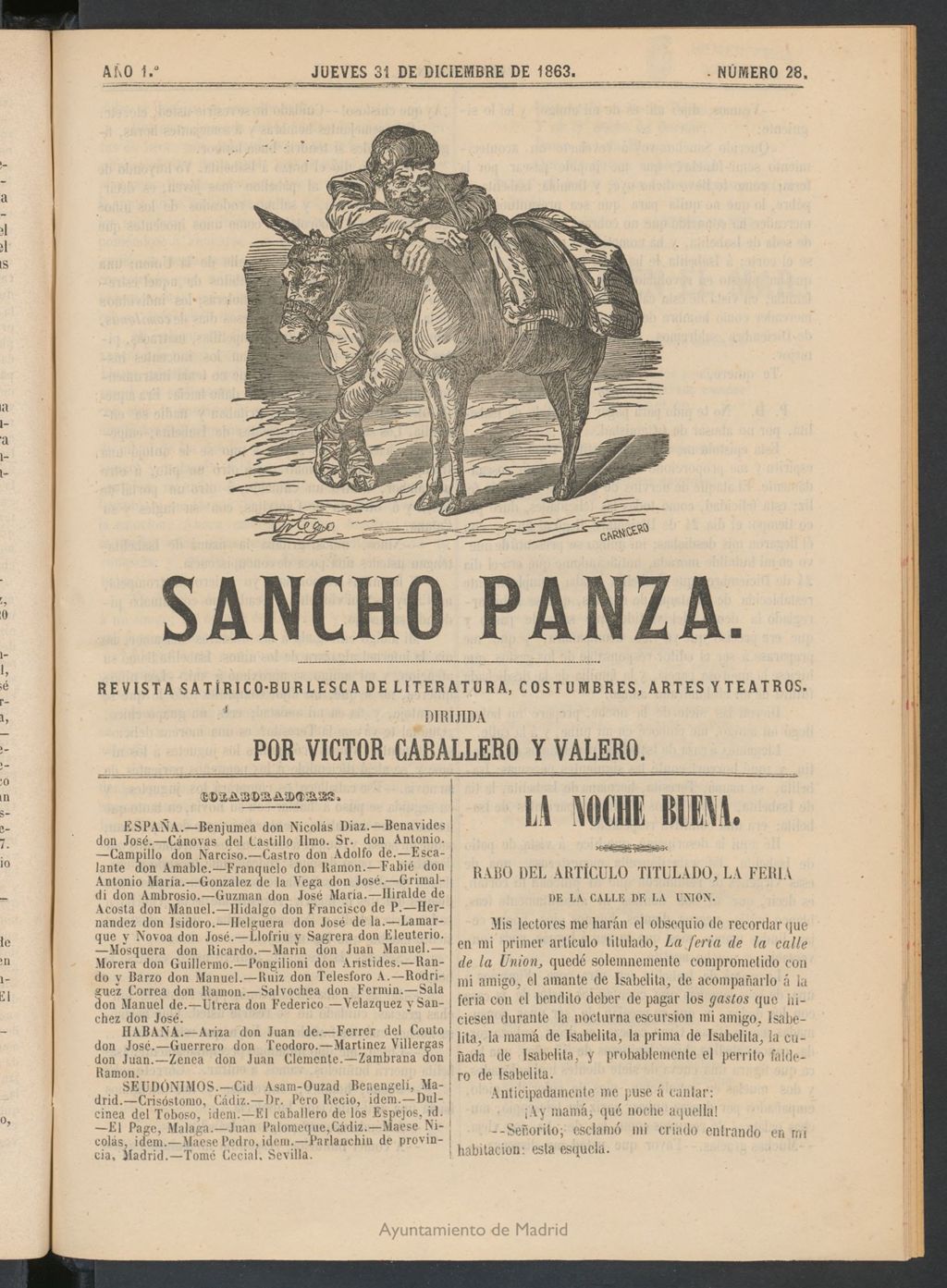 Miniatura de Sancho Panza (Cádiz) del 31 de diciembre de 1863