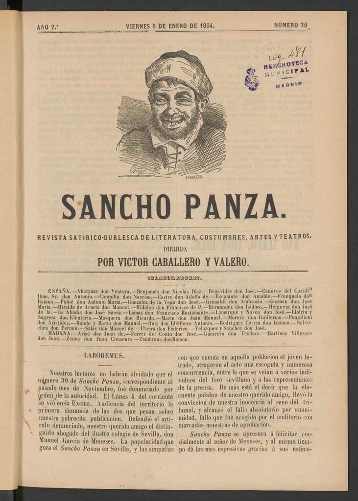 Miniatura de Sancho Panza (Cádiz) del 8 de enero de 1864