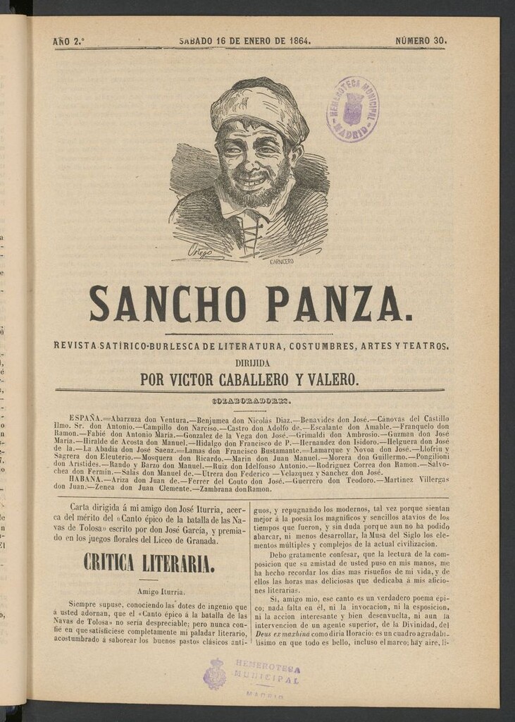 Miniatura de Sancho Panza (Cádiz) del 16 de enero de 1864