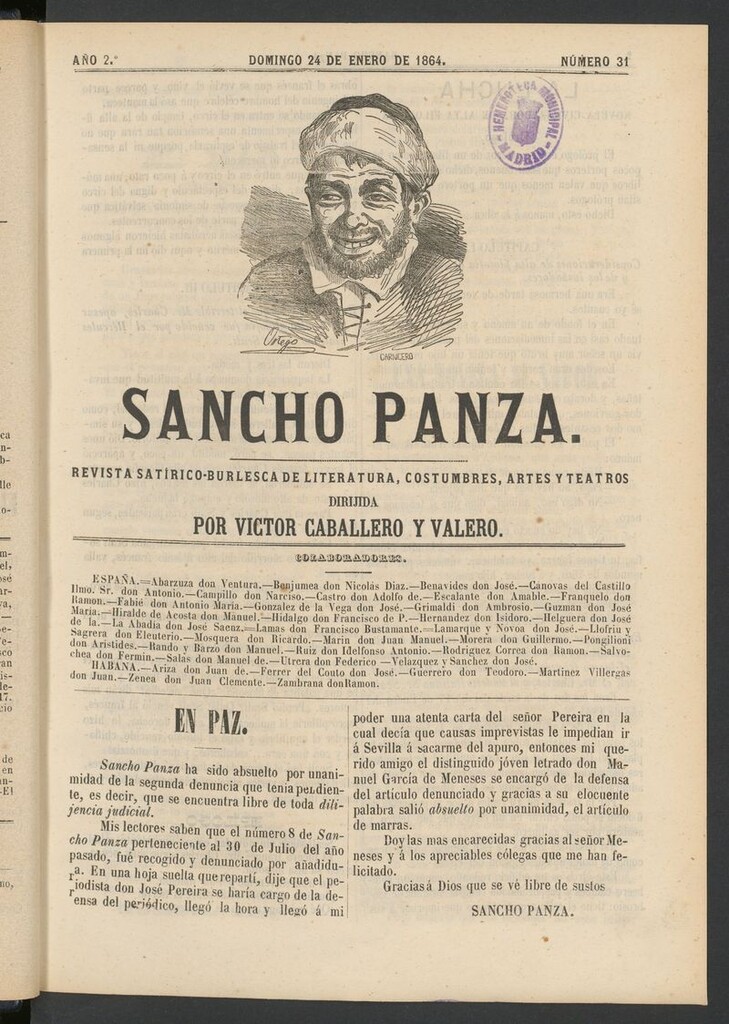 Miniatura de Sancho Panza (Cádiz) del 24 de enero de 1864