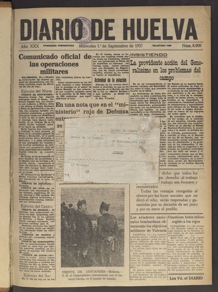 Miniatura de Diario de Huelva : periódico independiente del 1 de septiembre de 1937