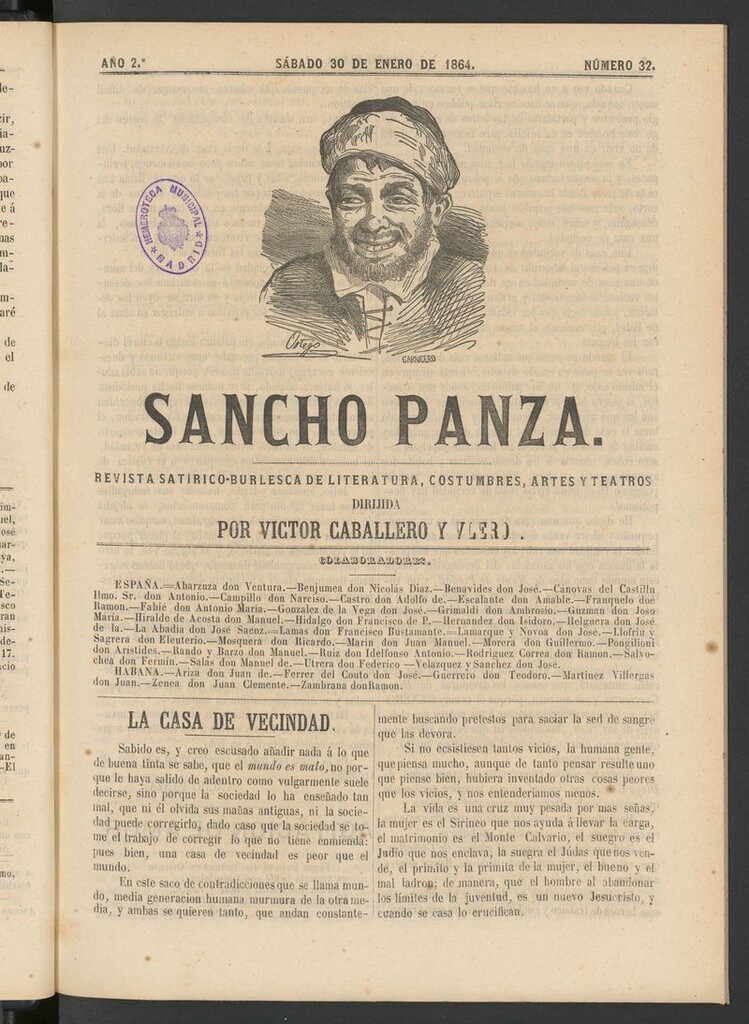 Miniatura de Sancho Panza (Cádiz) del 30 de enero de 1864