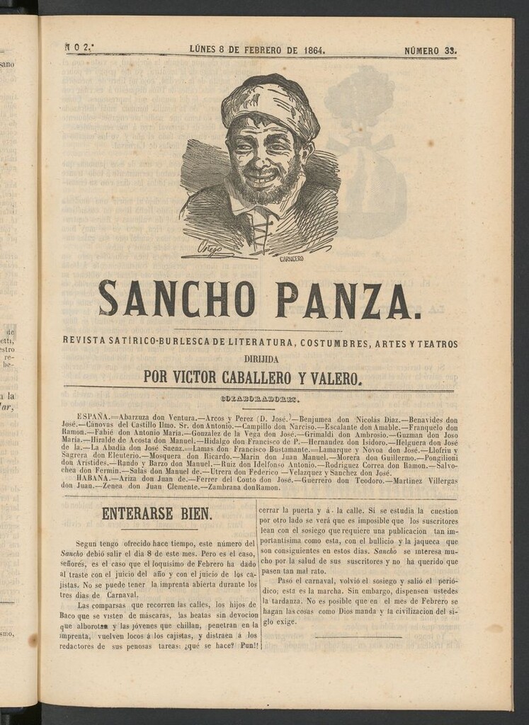 Miniatura de Sancho Panza (Cádiz) del 8 de febrero de 1864