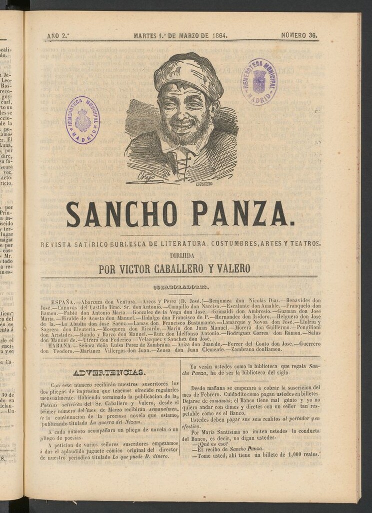 Miniatura de Sancho Panza (Cádiz) del 1 de marzo de 1864