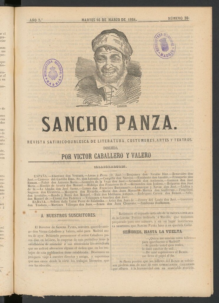 Miniatura de Sancho Panza (Cádiz) del 16 de marzo de 1864