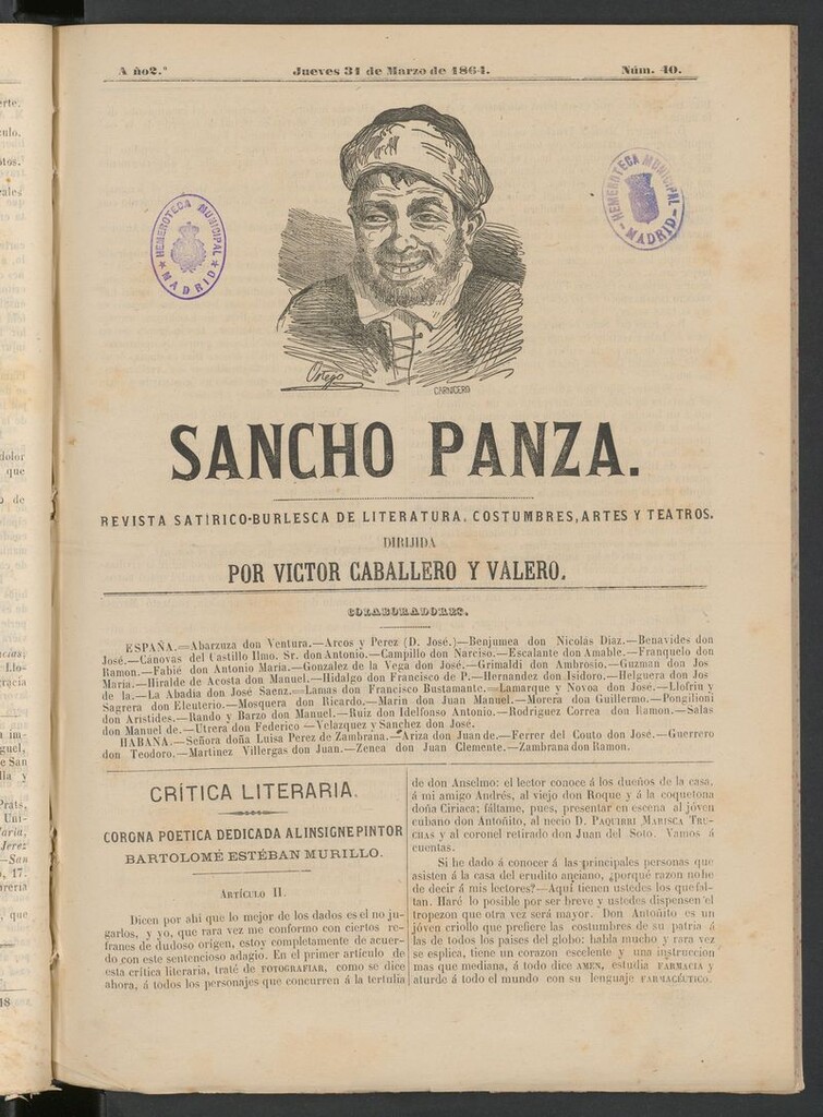 Miniatura de Sancho Panza (Cádiz) del 31 de marzo de 1864
