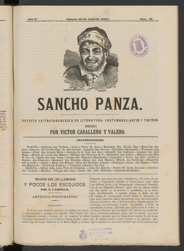 Miniatura de Sancho Panza (Cádiz) del 16 de abril de 1864
