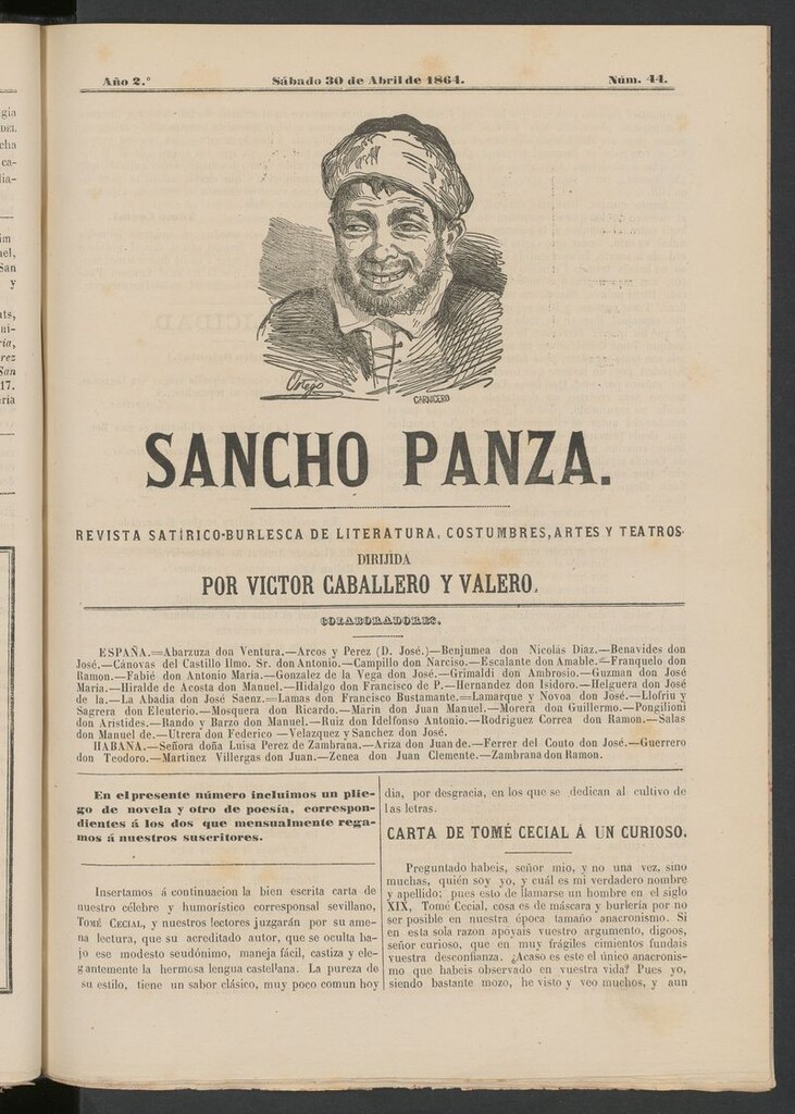 Miniatura de Sancho Panza (Cádiz) del 30 de abril de 1864