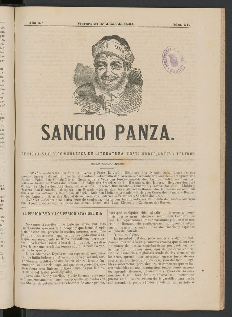 Miniatura de Sancho Panza (Cádiz) del 24 de junio de 1864