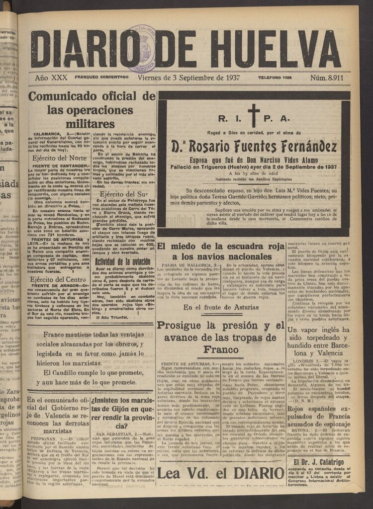 Miniatura de Diario de Huelva : periódico independiente del 3 de septiembre de 1937