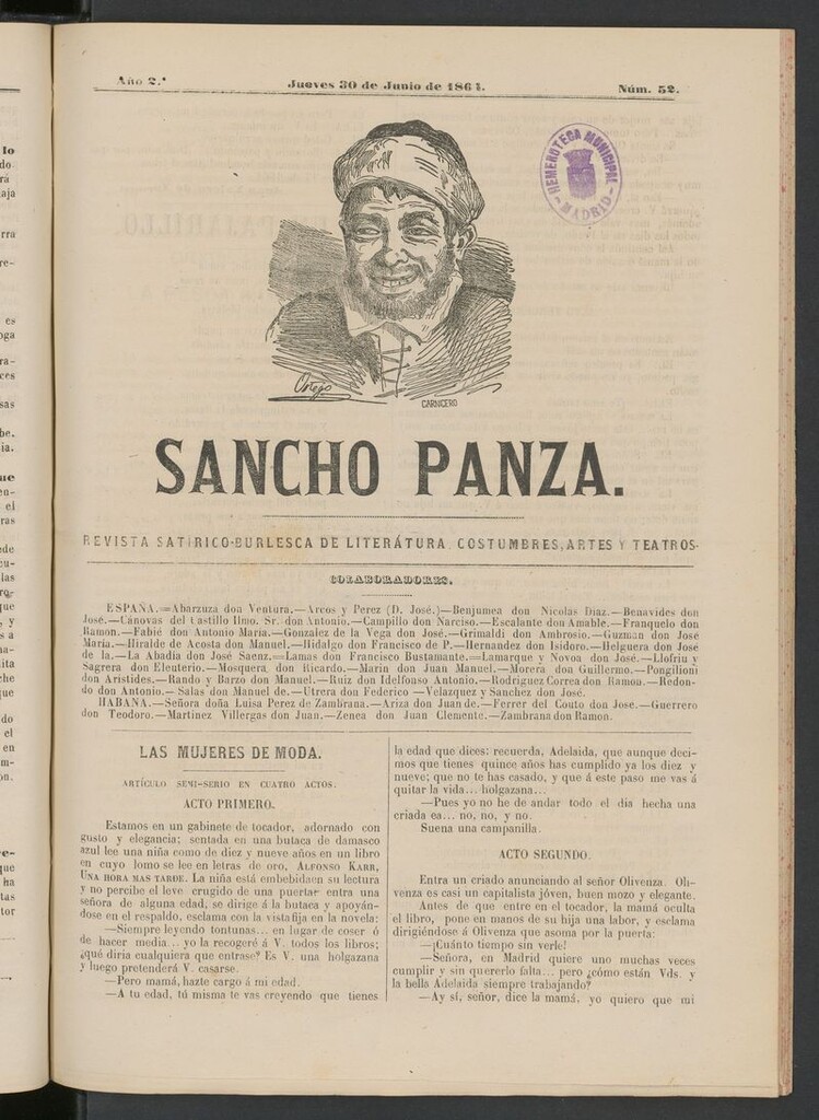 Miniatura de Sancho Panza (Cádiz) del 30 de junio de 1864