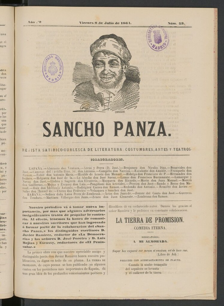 Miniatura de Sancho Panza (Cádiz) del 8 de julio de 1864